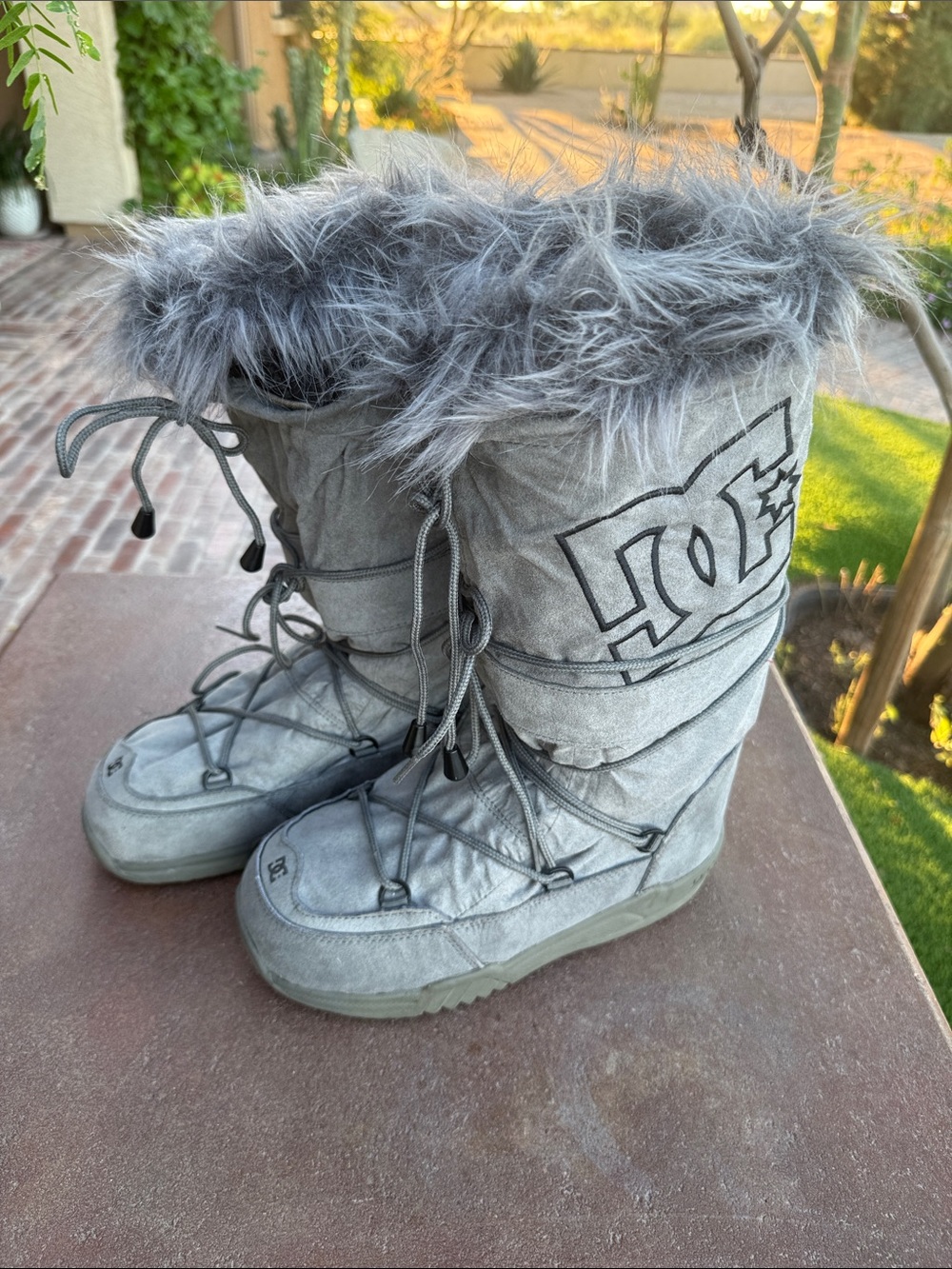DC Gray Faux Fur Lace-Up Chalet Boots